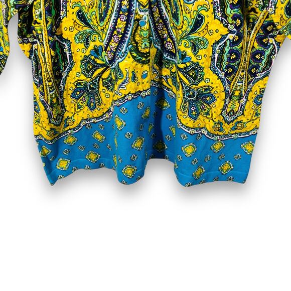 Isaac Mizrahi Paisley Print Cardigan Sweater Blue Yellow Stretch 3/4 Sleeve XL - Picture 5 of 12